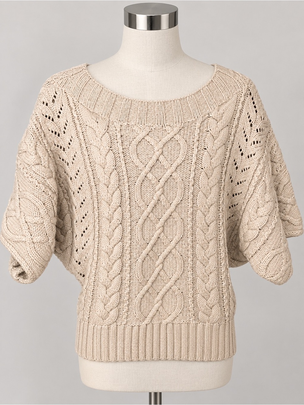 Express Vintage Cable Knit Batwing Sleeve Sweater Beige Wool Angora Blend Small